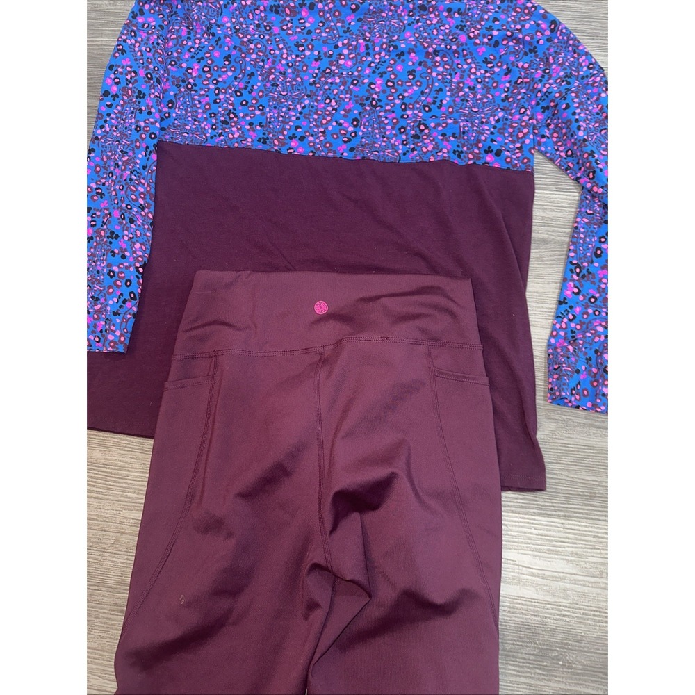 Lily Pulitzer 2 Pc Set Wome Activewear Floral Burgundy Sz M Long Sleeve - Picture 7 of 10